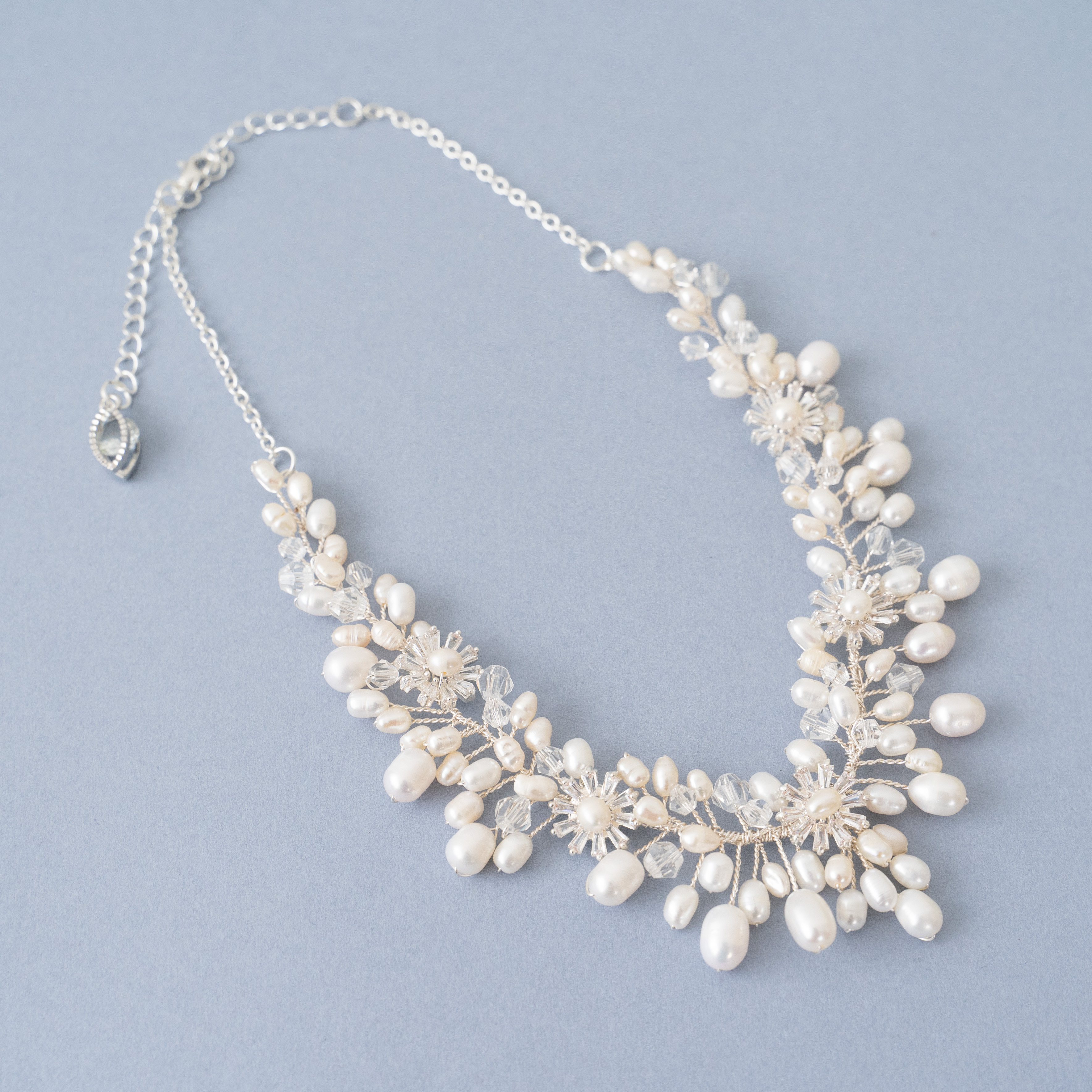 ネックレス＆ピアスorイヤリング　淡水パール　シルバー　ウェディング　アクセサリー　ブライダル　結婚式　花嫁　ボタニカル