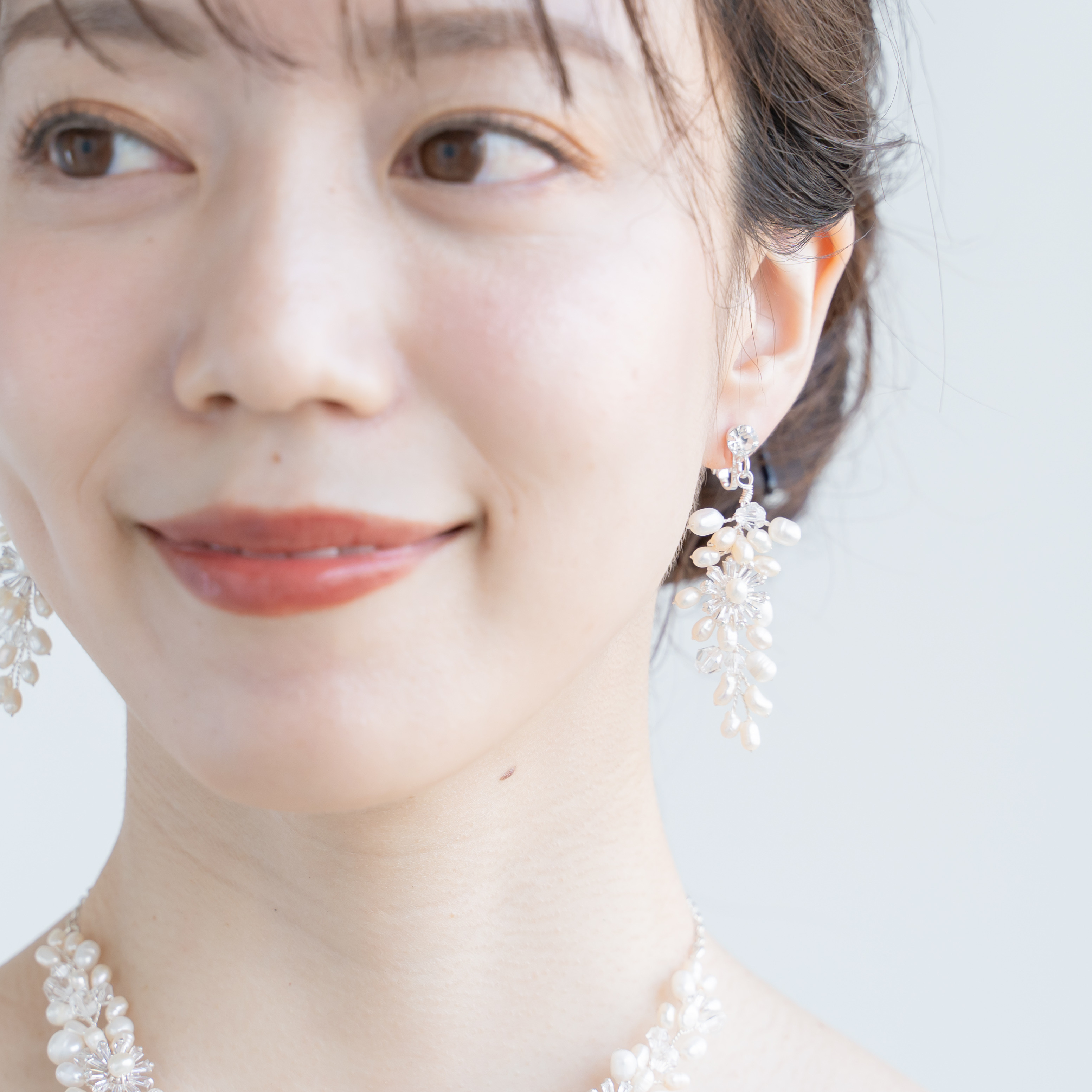 ネックレス＆ピアスorイヤリング　淡水パール　シルバー　ウェディング　アクセサリー　ブライダル　結婚式　花嫁　ボタニカル