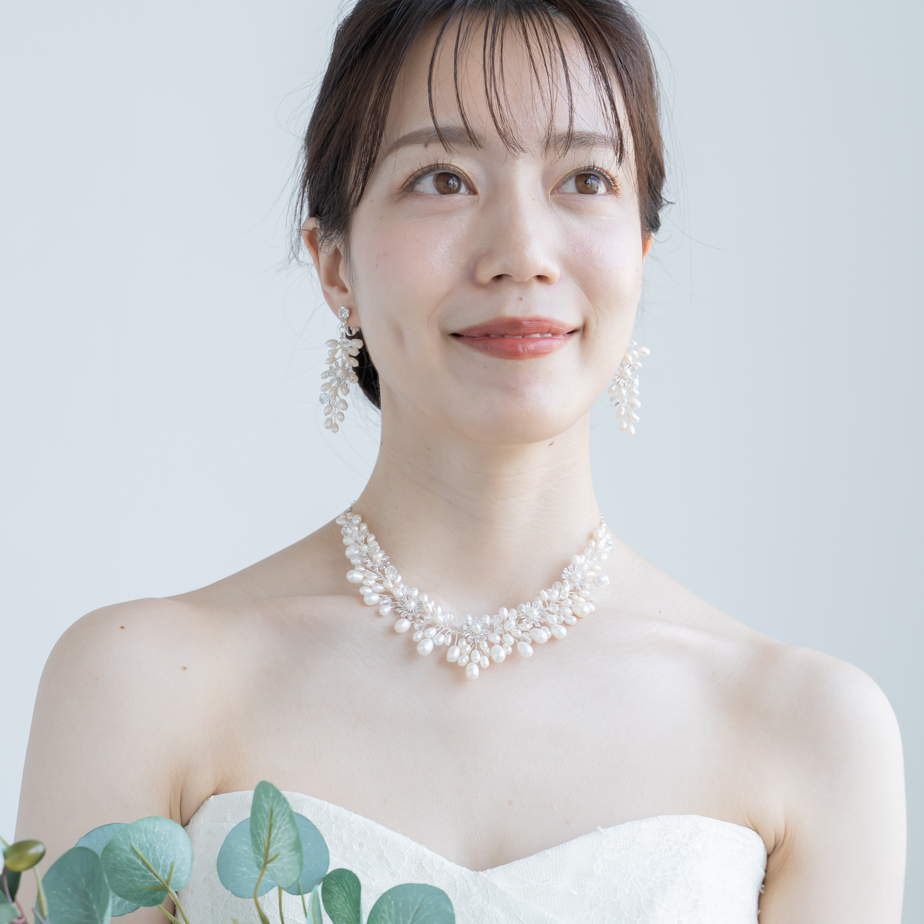 ネックレス＆ピアスorイヤリング　淡水パール　シルバー　ウェディング　アクセサリー　ブライダル　結婚式　花嫁　ボタニカル