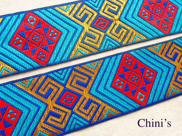 95cm エスニックチロリアンテープ 水色☆ 民族衣装 手芸 クラフト インド刺繍リボン 1枚目の画像