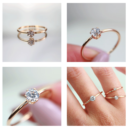 14kgf】4mm石 35種から選べる天然石リング 1.3mmアーム／アレルギー