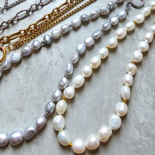 2連パールレイヤードネックレス　淡水パールネックレス　2連パールネックレス Dua ネックレス2連セット ホワイト淡水パール ゴールド