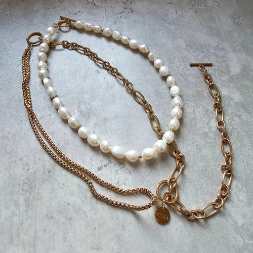 Dua ネックレス2連セット ホワイト淡水パール ゴールド