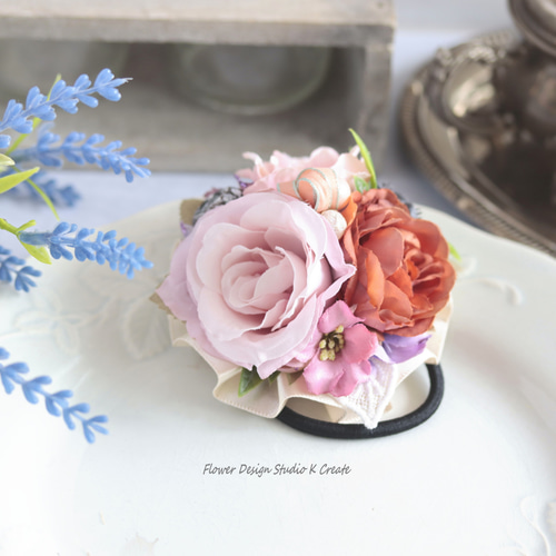 ピンク薔薇のヘアゴム