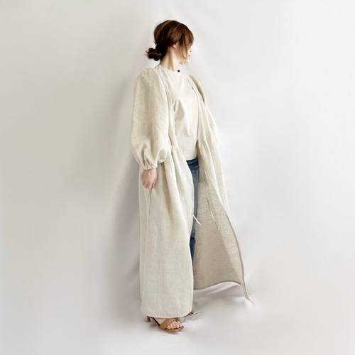 2WAYカシュクールワンピース ヨーロッパリネン 長袖 マキシ丈