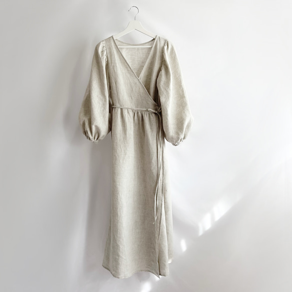 3WAYカシュクールワンピース ヨーロッパリネン 長袖 マキシ丈  