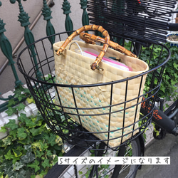 【受注製作】プラカゴ　Sサイズ/B5　S-360　黒*ベージュ　2way　バンブーハンドル　プラカゴバッグ　雨の日バッグ 11枚目の画像