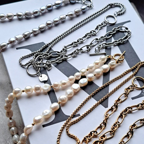 Dua ネックレス2連セット グレー淡水パール シルバーステンレス