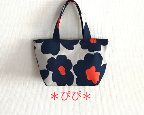 A4 北欧柄 黒デニム ハンドメイド トートバッグ 紫陽花柄 北欧風