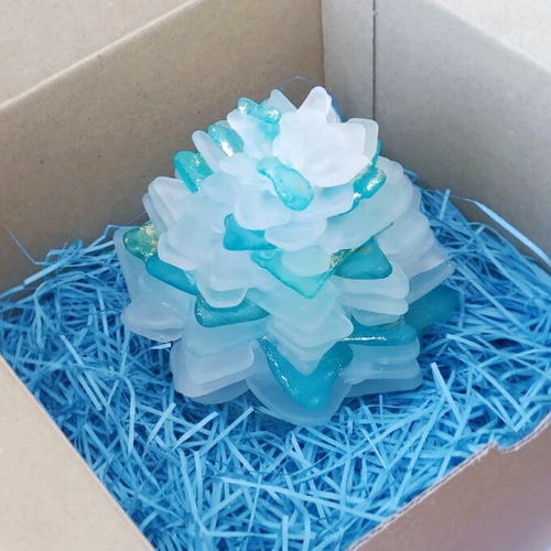 海灯花】シーグラスのお花のランプシェード 青×緑 冬凪（ふゆなぎ