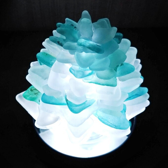 【海灯花】シーグラスのお花のランプシェード 青×緑 冬凪（ふゆなぎ）ギフトラッピング対応 3枚目の画像