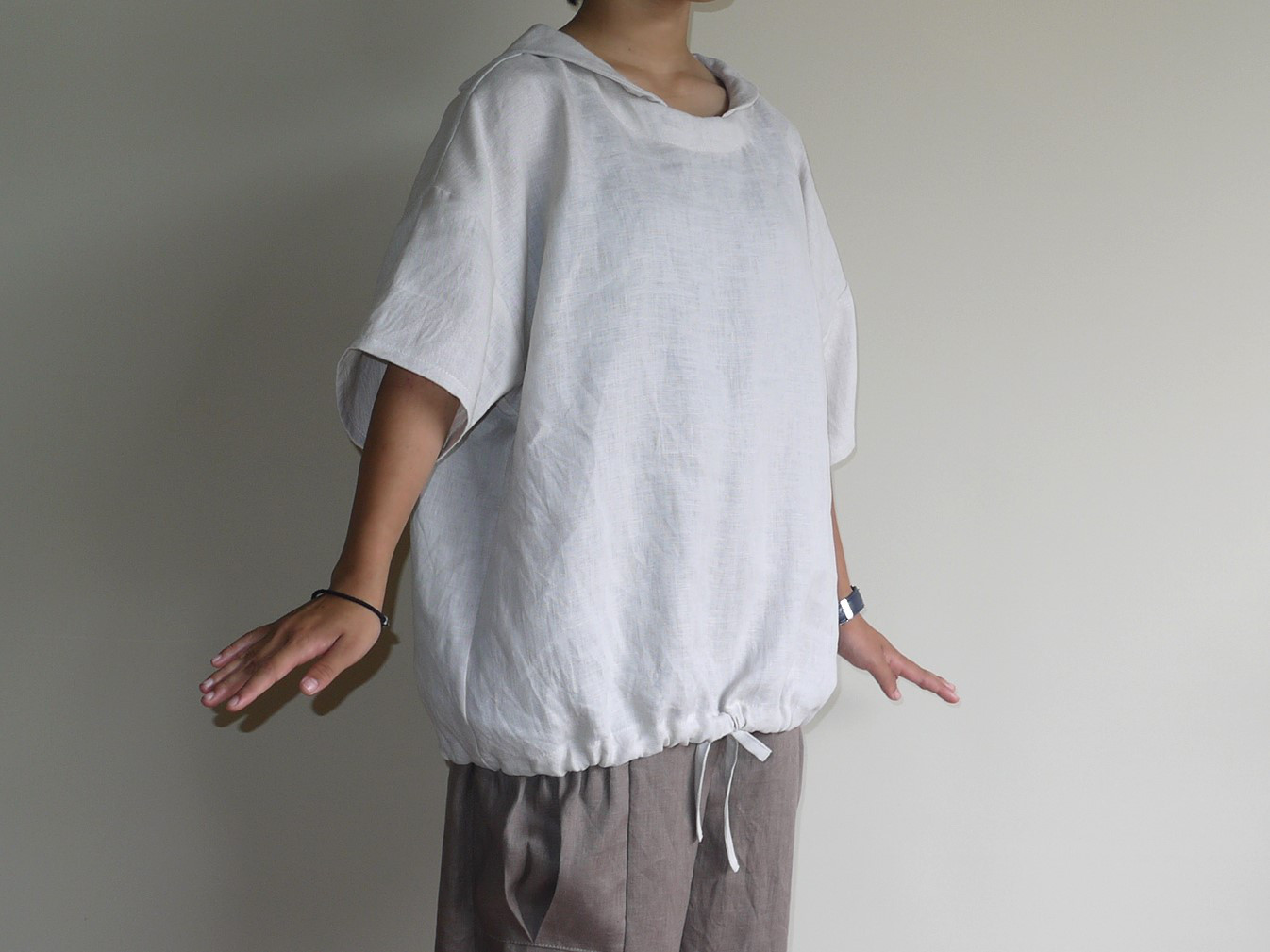 カラーリネン◇マリンシャツブラウス◇ナチュラル◇M・L・LL（リネン100％）
