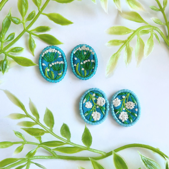 草花の刺繍ピアス【Botanical】 6枚目の画像