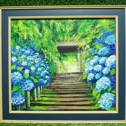 油絵 絵画【紫陽花の咲く参道】 絵画 HR 通販 15852937