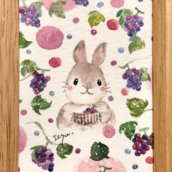 透明水彩画　ミニ額「ぶどうが大好きなうさぎさん」イラスト　ウサギ　プチギフト  母の日　父の日　ブドウ　葡萄　果物 4枚目の画像