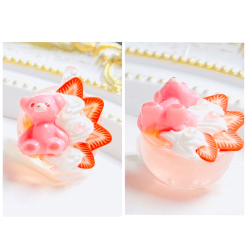 いちご クリーム クマ ドリンクチャーム バックチャーム キーホルダー 