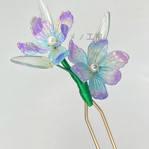 金箔風菖蒲のかんざし あやめの花 選べる2色 かんざし メノ工房 通販