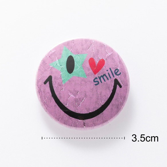 ヴィンテージ風 スマイル【パープル】缶バッジ 缶バッチ【3.5cm】smile レトロ 3枚目の画像