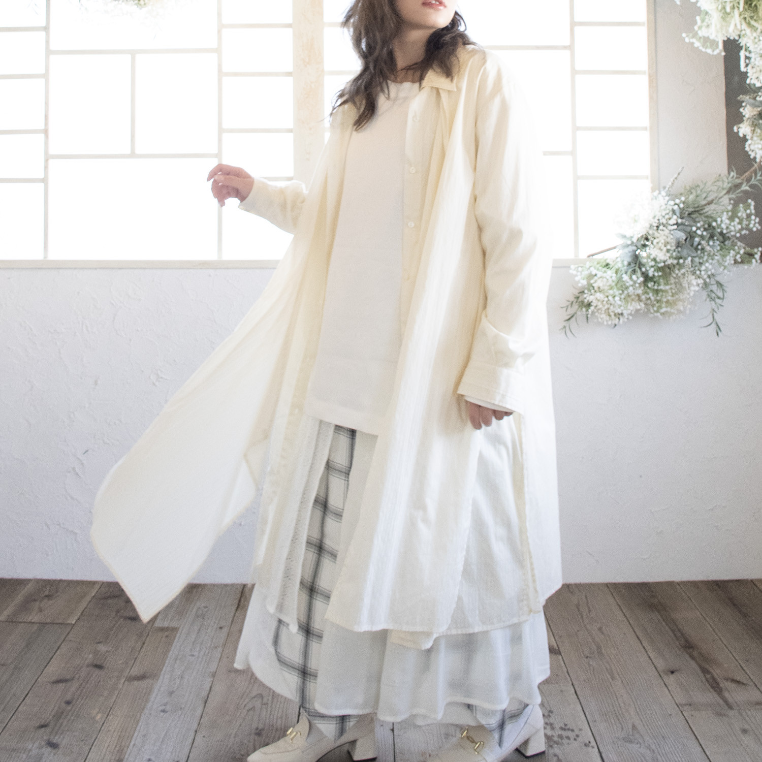 送料無料【完全一点物】レイヤードワンピース（織り柄ストライプ）