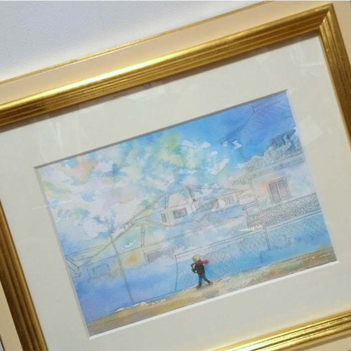 水彩イラスト「空の世界」（原画・額無し） イラスト 絵描き マミコ