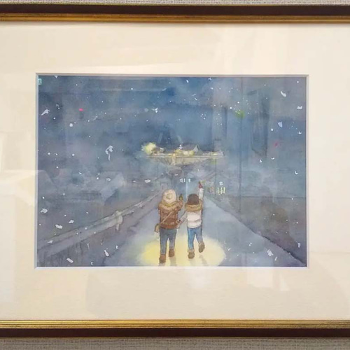 水彩イラスト「除夜の鐘つき」（原画・額無し） イラスト 絵描き