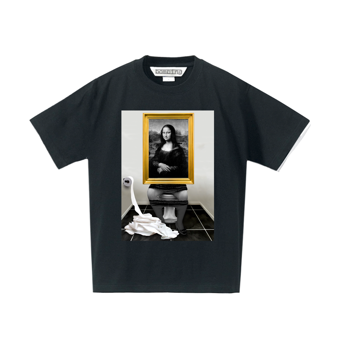 【 泉 】　デザインアート　モナリザパロディ　ブラックTシャツ　【 インクジェット 】