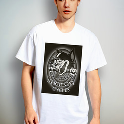 【 STRAY CAT CYCLES 】レトロブラック　デザインアート　ホワイトTシャツ　【 インクジェット 】 2枚目の画像