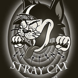 【 STRAY CAT CYCLES 】レトロブラック　デザインアート　ブラックTシャツ　【 インクジェット 】 1枚目の画像