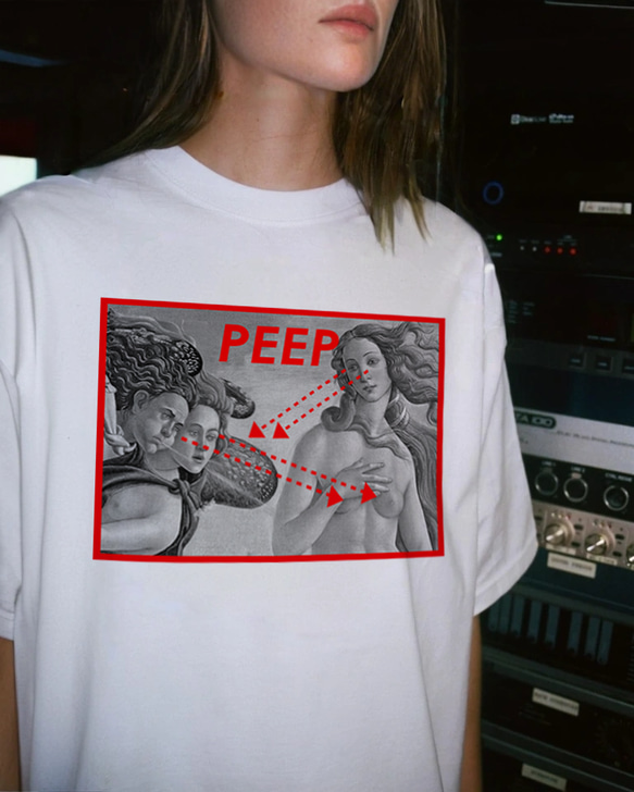 シュプリーム★古代絵画風プリントロゴTシャツ PEEP SHOW 】シュプリームレッド デザインアート ホワイトT