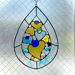 ステンドグラス製 月とイルカのパネル サンキャッチャー ようこ