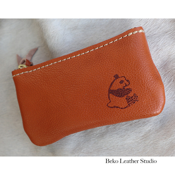 パンダの革小銭入れ/カードケース/mokumaさんデザイン 小銭入れ