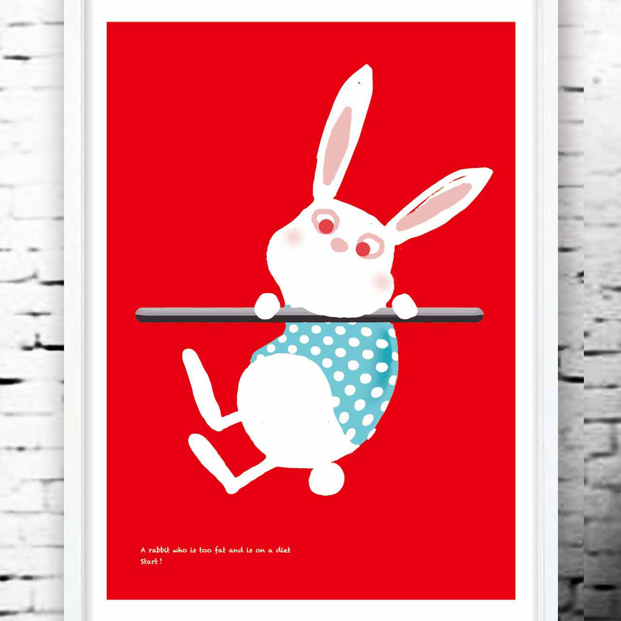 ダイエット1　うさぎ　イラスト　A4〜A0　ポスター   アートポスター　アート　結婚祝い　1379