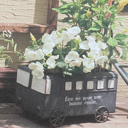 《可愛いバス型 ブリキ鉢》観葉植物 多肉植物 お花の寄せ植えに ガーデニング ビオラ パンジー アンティーク 250 2枚目の画像
