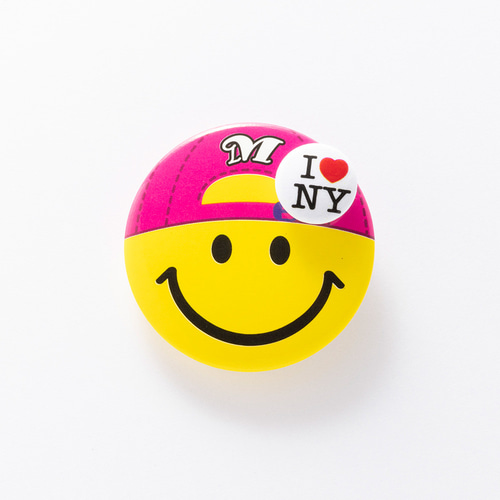 キャップ スマイル【イエロー×I love NY】缶バッジ 缶バッチ【3.1cm