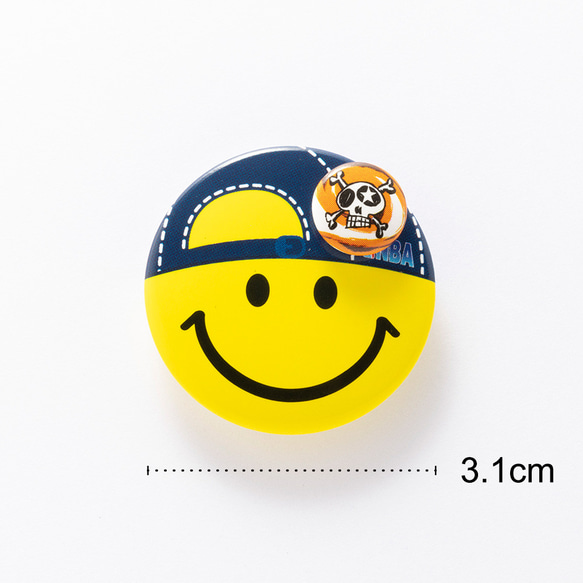 キャップ スマイル【イエロー×スカル】缶バッジ 缶バッチ【3.1cm】smile 帽子 3枚目の画像