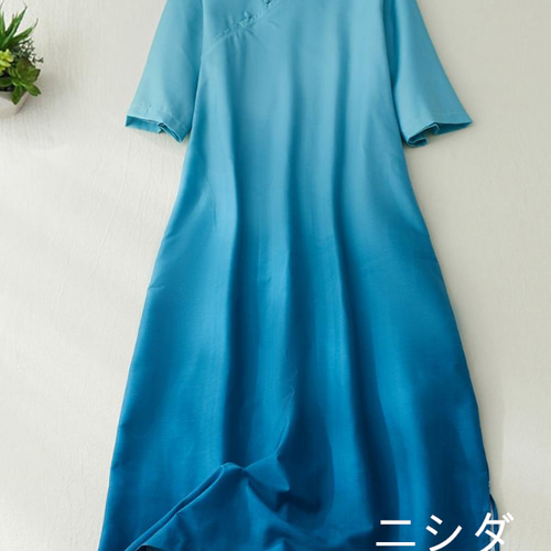 【レアな大きいサイズ19】ジバンシイ グラマー  綿 ワンピース 総柄 ブルー系 COGIT 高島ちぢみ 涼感 ワンピース S-M L-LL Z1765 レディース