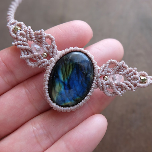 ラブラドライト（マダガスカル産） マクラメ編みネックレスor