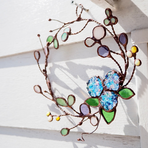 ステンドグラスの紫陽花リース アートフラワー Unit Glass Studio 通販