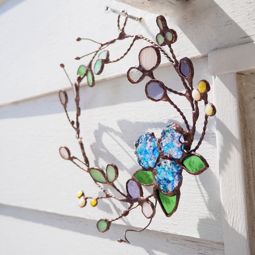 ステンドグラスの紫陽花リース アートフラワー Unit Glass Studio 通販