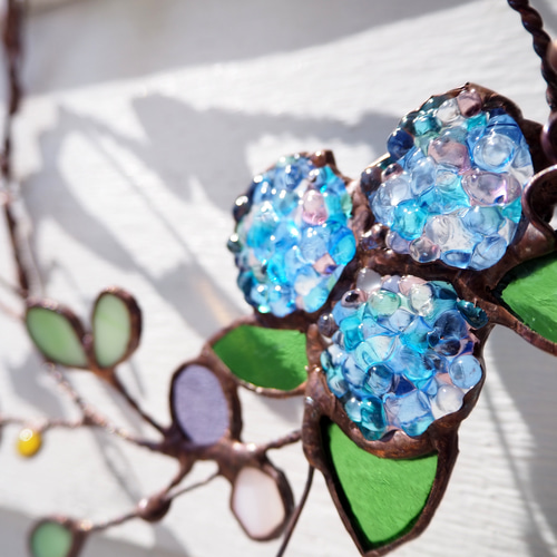 ステンドグラスの紫陽花リース アートフラワー Unit Glass