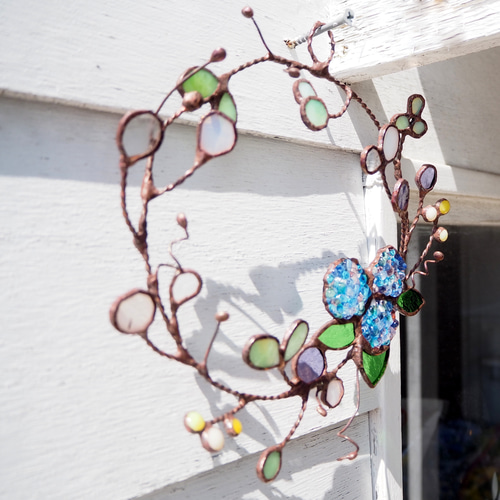 ステンドグラスの紫陽花リース アートフラワー Unit Glass Studio 通販