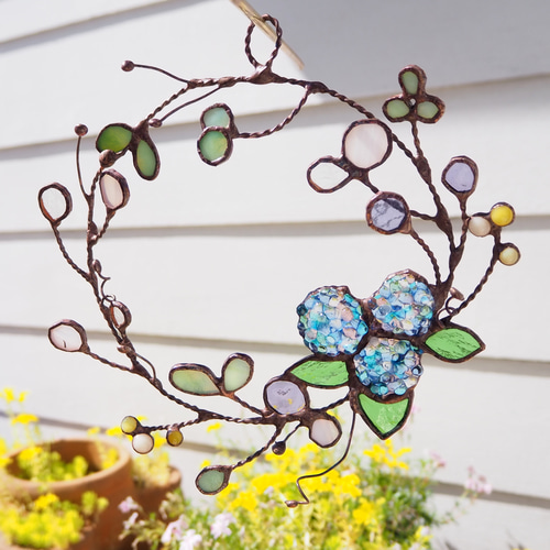 ステンドグラスの紫陽花リース アートフラワー Unit Glass Studio 通販