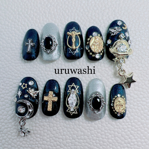 ネイルチップ ジーザス 十字架 地雷 韓国 メダイ クロス ネイルチップ