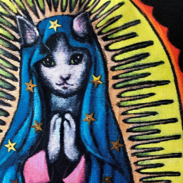 星月猫★「グアダルーペの聖猫 カラー」アート　クッションカバー　45㎝クッション対応　コットン100％ 猫 グアダルーペ 3枚目の画像