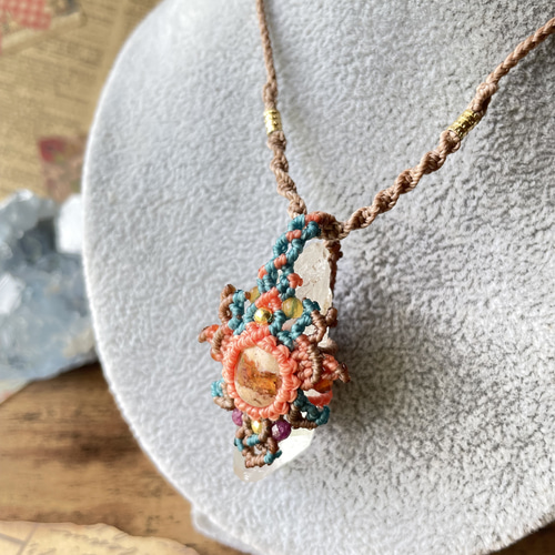 専用☆カンテラオパール＆水晶クラスター生命の樹マクラメ編みネックレス♡ Macrame Jewelry MANO | Tree of Life macrame pendant