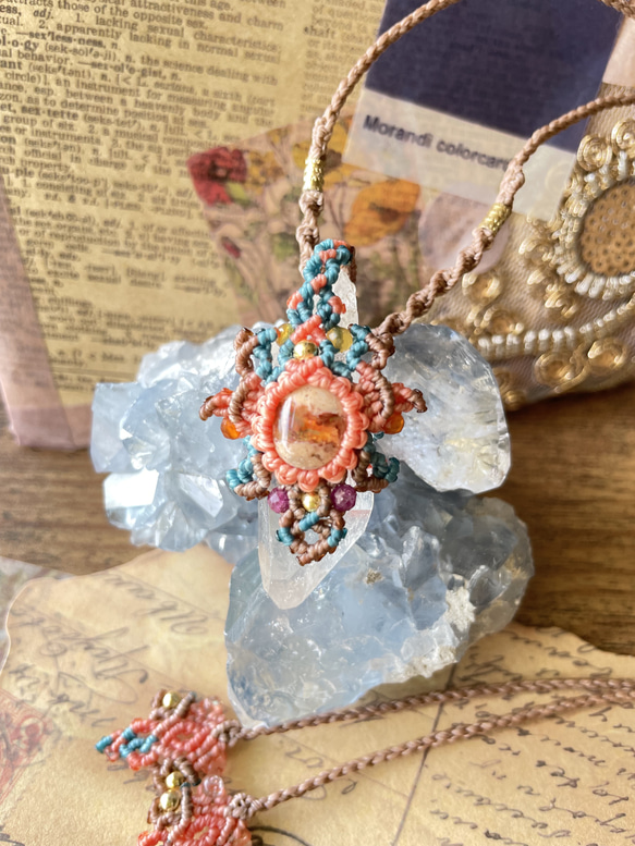 SALE クリスタル✖️カンテラオパール マクラメペンダント ネックレス