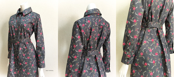 【1点もの・デザイン画付き】花柄プリントシャツ型ワンピース（KOJI TOYODA） 5枚目の画像