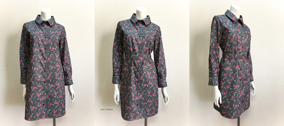 【1点もの・デザイン画付き】花柄プリントシャツ型ワンピース（KOJI TOYODA） 4枚目の画像