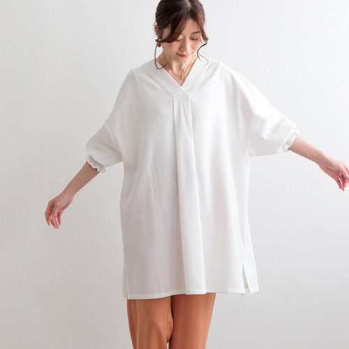 全4色】麻混 Vネック チュニック ワンピース 23102 チュニック ihuu  