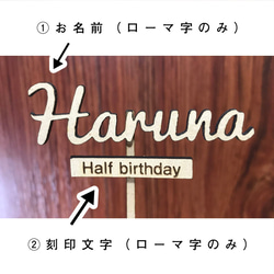 ハーフバースデー ケーキトッパー 名入れ 1/2 木製 誕生日 ケーキ 名前 飾り付け Half 【Koral】 4枚目の画像